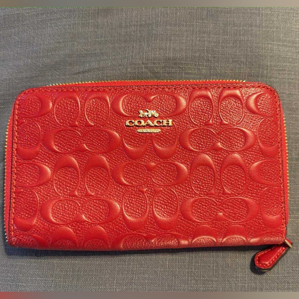 Coach Red Embossed Leather Wallet